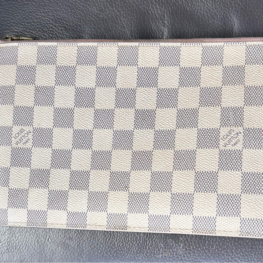 Louis Vuitton Damier Azur Zip Pouch - Blue/White with Pink Trim